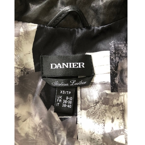 DANIER | Genuine Leather Jacket XS Black Fitted Moto Style Satin Lining - Picture 6 of 10